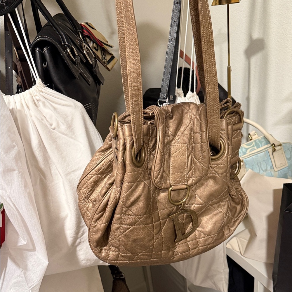 Dior Metallic Gold Quilted Shoulder Bag